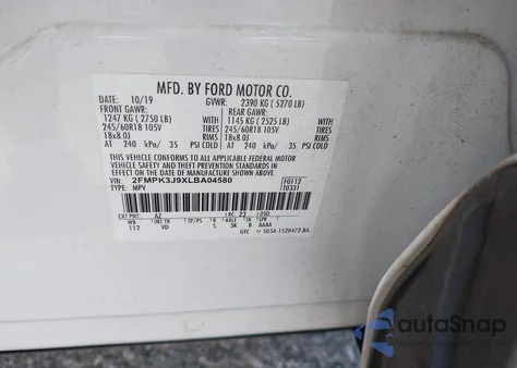 2020 Ford Edge Sel из США, поврежденный, VIN 2FMPK3J9XLBA04580